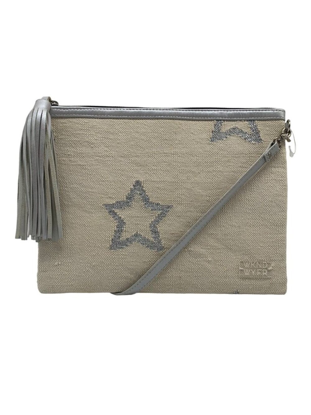 WKND WYFR Ivory Canvas and Silver Star Convertible Clutch